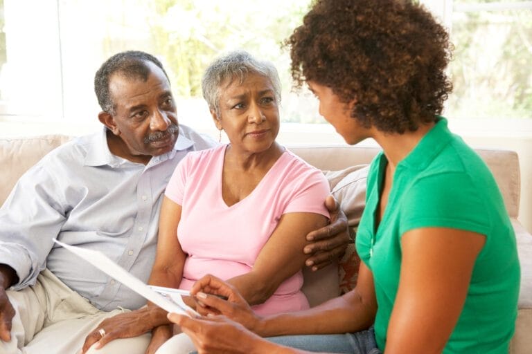 Older adult Couple Talking To an options counselorr At Home