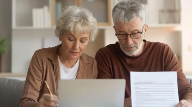 Senior couple reviewing paperwork